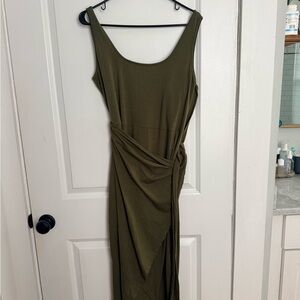 Olive Green Sleeveless Draped Maxi Dress